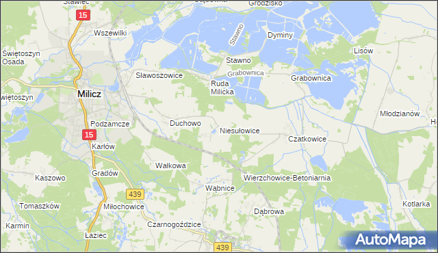 mapa Niesułowice gmina Milicz, Niesułowice gmina Milicz na mapie Targeo