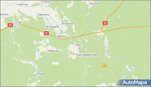 mapa Rogi gmina Lubniewice, Rogi gmina Lubniewice na mapie Targeo