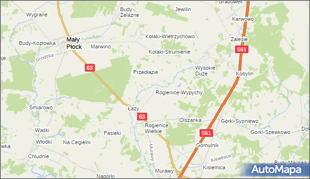 mapa Rogienice-Wypychy, Rogienice-Wypychy na mapie Targeo