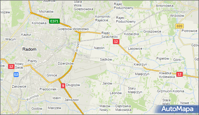 mapa Sadków gmina Jedlnia-Letnisko, Sadków gmina Jedlnia-Letnisko na mapie Targeo