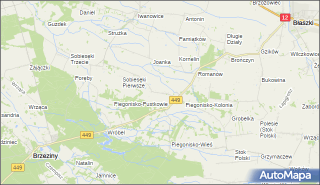 mapa Sobiesęki gmina Brzeziny, Sobiesęki gmina Brzeziny na mapie Targeo