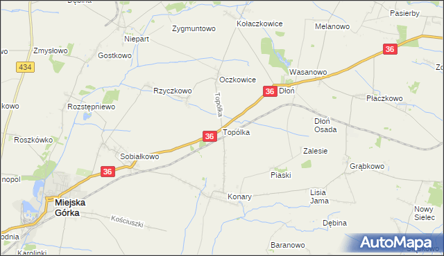 mapa Topólka gmina Miejska Górka, Topólka gmina Miejska Górka na mapie Targeo