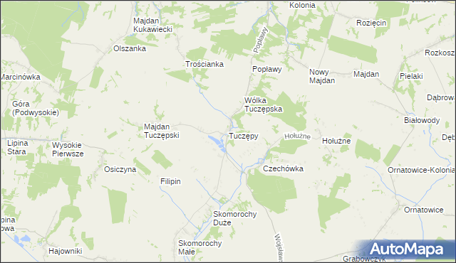 mapa Tuczępy gmina Grabowiec, Tuczępy gmina Grabowiec na mapie Targeo