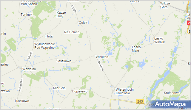 mapa Wiskitno gmina Koronowo, Wiskitno gmina Koronowo na mapie Targeo