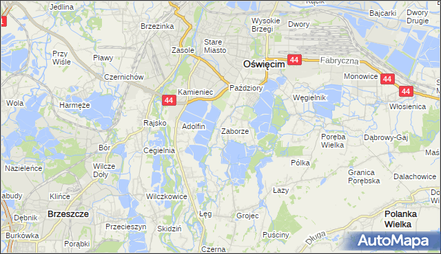mapa Zaborze gmina Oświęcim, Zaborze gmina Oświęcim na mapie Targeo