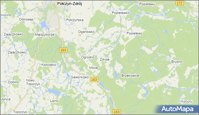 mapa Zdroje gmina Połczyn-Zdrój, Zdroje gmina Połczyn-Zdrój na mapie Targeo