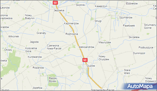 mapa Aleksandrów gmina Wiskitki, Aleksandrów gmina Wiskitki na mapie Targeo