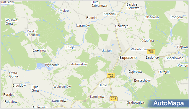 mapa Barycz gmina Łopuszno, Barycz gmina Łopuszno na mapie Targeo
