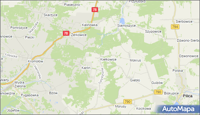 mapa Kiełkowice, Kiełkowice na mapie Targeo