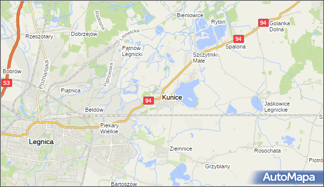 mapa Kunice powiat legnicki, Kunice powiat legnicki na mapie Targeo