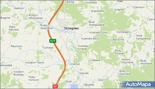 mapa Kuskowo Kmiece, Kuskowo Kmiece na mapie Targeo