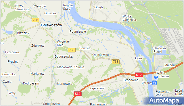 mapa Opatkowice gmina Puławy, Opatkowice gmina Puławy na mapie Targeo