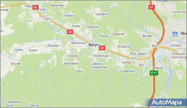 mapa Wojtyniów, Wojtyniów na mapie Targeo