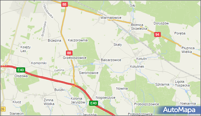 mapa Balcarzowice, Balcarzowice na mapie Targeo