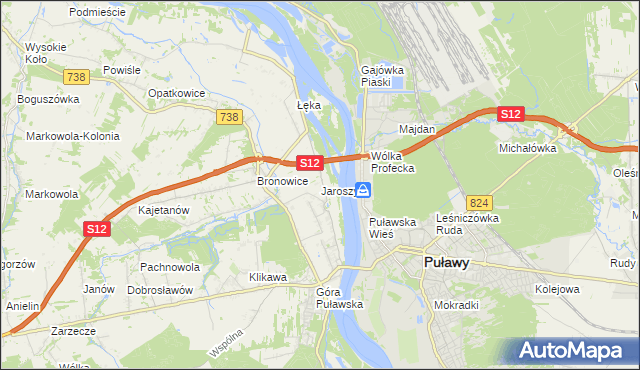 mapa Jaroszyn gmina Puławy, Jaroszyn gmina Puławy na mapie Targeo