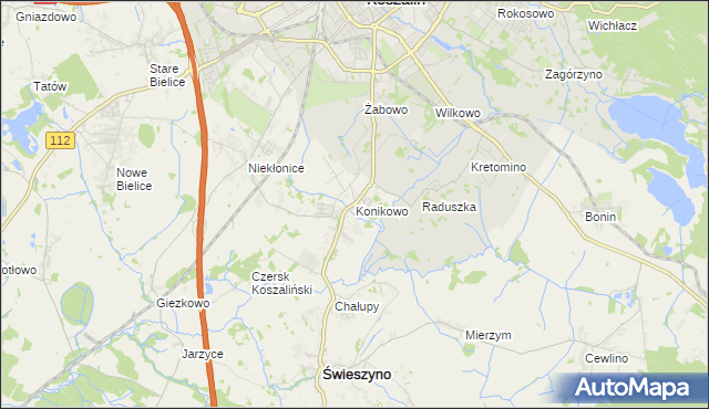 mapa Konikowo gmina Świeszyno, Konikowo gmina Świeszyno na mapie Targeo
