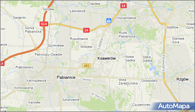 mapa Ksawerów powiat pabianicki, Ksawerów powiat pabianicki na mapie Targeo