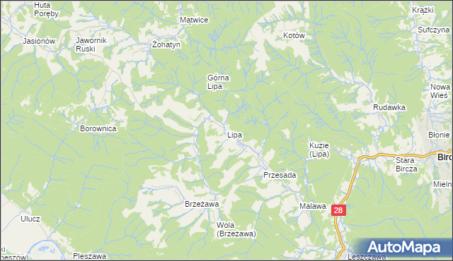 mapa Lipa gmina Bircza, Lipa gmina Bircza na mapie Targeo
