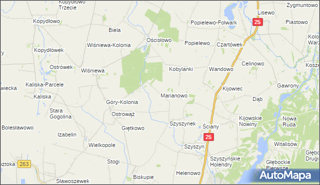 mapa Marianowo gmina Ślesin, Marianowo gmina Ślesin na mapie Targeo