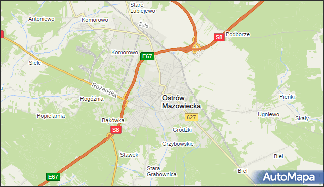 mapa Ostrów Mazowiecka, Ostrów Mazowiecka na mapie Targeo