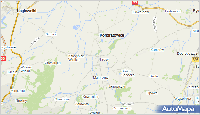 mapa Prusy gmina Kondratowice, Prusy gmina Kondratowice na mapie Targeo