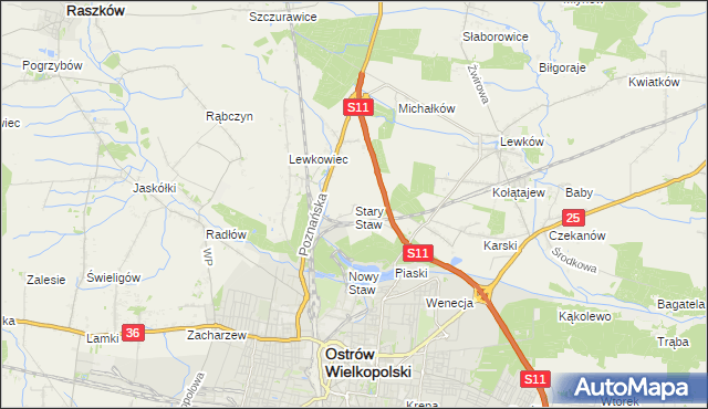 mapa Stary Staw gmina Ostrów Wielkopolski, Stary Staw gmina Ostrów Wielkopolski na mapie Targeo