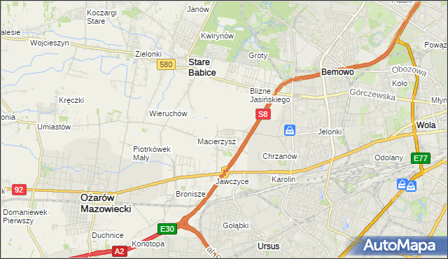 mapa Szeligi gmina Ożarów Mazowiecki, Szeligi gmina Ożarów Mazowiecki na mapie Targeo