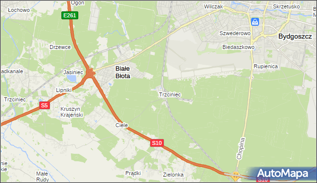 mapa Trzciniec gmina Białe Błota, Trzciniec gmina Białe Błota na mapie Targeo