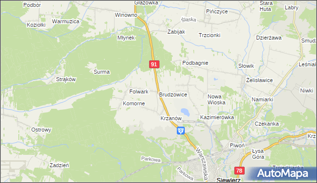 mapa Brudzowice, Brudzowice na mapie Targeo