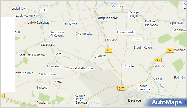 mapa Ignaców gmina Wojciechów, Ignaców gmina Wojciechów na mapie Targeo