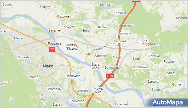 mapa Zarzecze gmina Nisko, Zarzecze gmina Nisko na mapie Targeo