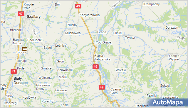 mapa Białka Tatrzańska, Białka Tatrzańska na mapie Targeo