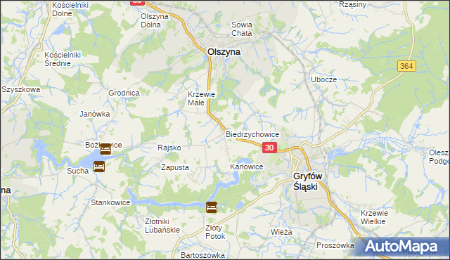 mapa Biedrzychowice gmina Olszyna, Biedrzychowice gmina Olszyna na mapie Targeo