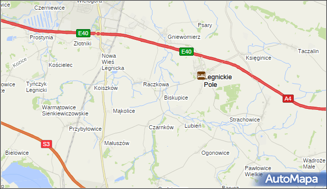 mapa Biskupice gmina Legnickie Pole, Biskupice gmina Legnickie Pole na mapie Targeo