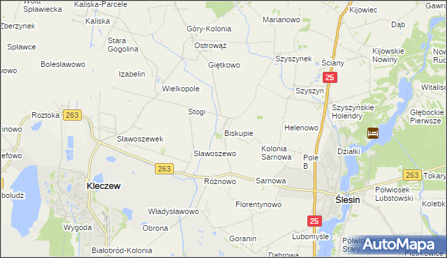 mapa Biskupie gmina Ślesin, Biskupie gmina Ślesin na mapie Targeo
