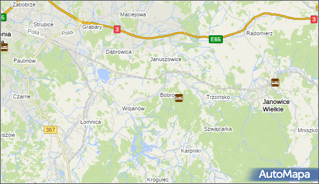 mapa Bobrów gmina Mysłakowice, Bobrów gmina Mysłakowice na mapie Targeo