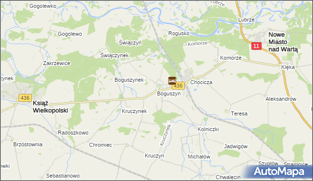 mapa Boguszyn gmina Nowe Miasto nad Wartą, Boguszyn gmina Nowe Miasto nad Wartą na mapie Targeo