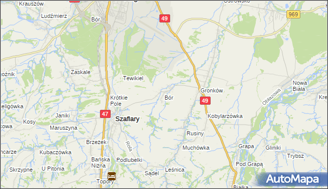 mapa Bór gmina Szaflary, Bór gmina Szaflary na mapie Targeo