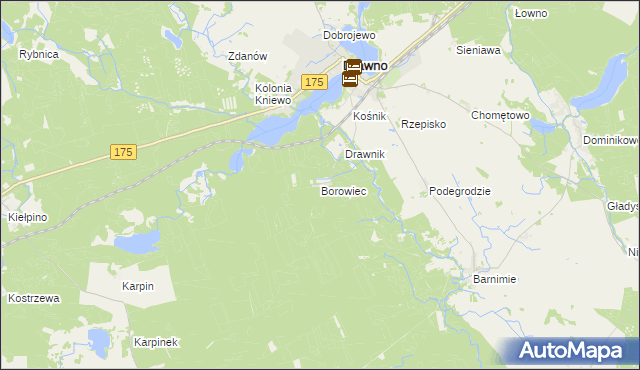 mapa Borowiec gmina Drawno, Borowiec gmina Drawno na mapie Targeo