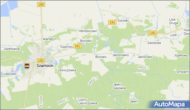 mapa Borowo gmina Szamocin, Borowo gmina Szamocin na mapie Targeo