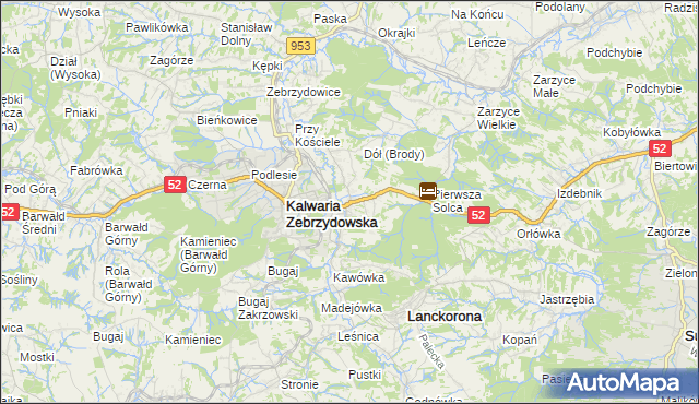 mapa Brody gmina Kalwaria Zebrzydowska, Brody gmina Kalwaria Zebrzydowska na mapie Targeo