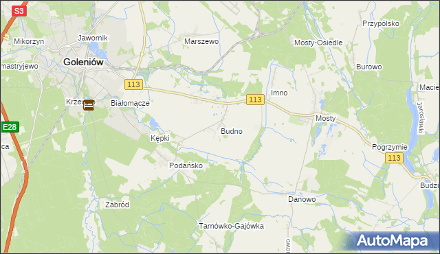 mapa Budno gmina Goleniów, Budno gmina Goleniów na mapie Targeo