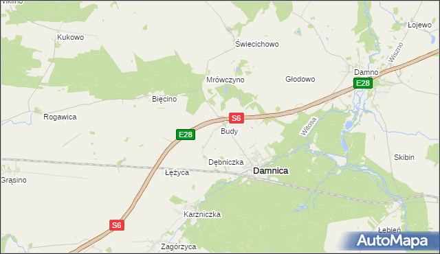 mapa Budy gmina Damnica, Budy gmina Damnica na mapie Targeo