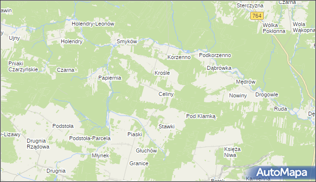 mapa Celiny gmina Raków, Celiny gmina Raków na mapie Targeo