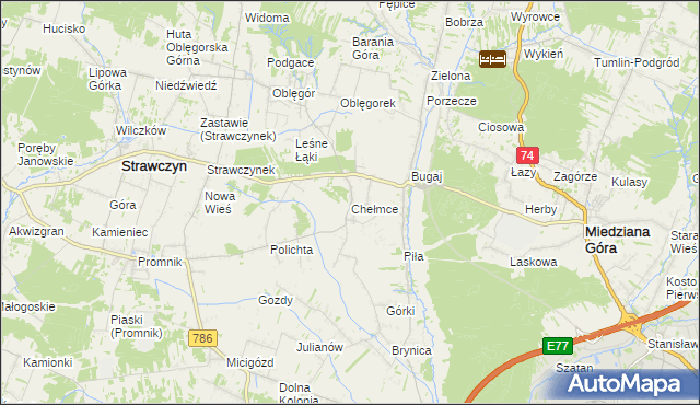 mapa Chełmce gmina Strawczyn, Chełmce gmina Strawczyn na mapie Targeo