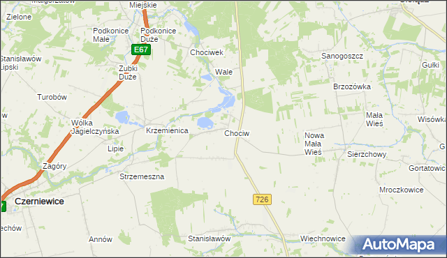 mapa Chociw gmina Czerniewice, Chociw gmina Czerniewice na mapie Targeo