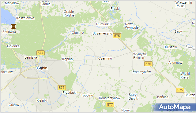 mapa Czermno gmina Gąbin, Czermno gmina Gąbin na mapie Targeo