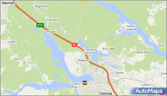 mapa Czerwona Karczma gmina Ostróda, Czerwona Karczma gmina Ostróda na mapie Targeo