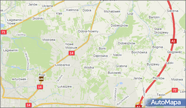 mapa Dąbrówka gmina Nowosolna, Dąbrówka gmina Nowosolna na mapie Targeo