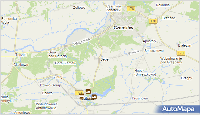 mapa Dębe gmina Lubasz, Dębe gmina Lubasz na mapie Targeo